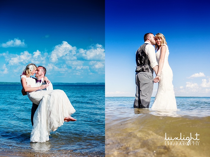 newly wed couple in lake michigan