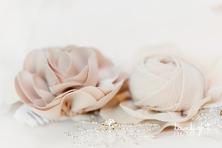 beige and pink fabric flowers
