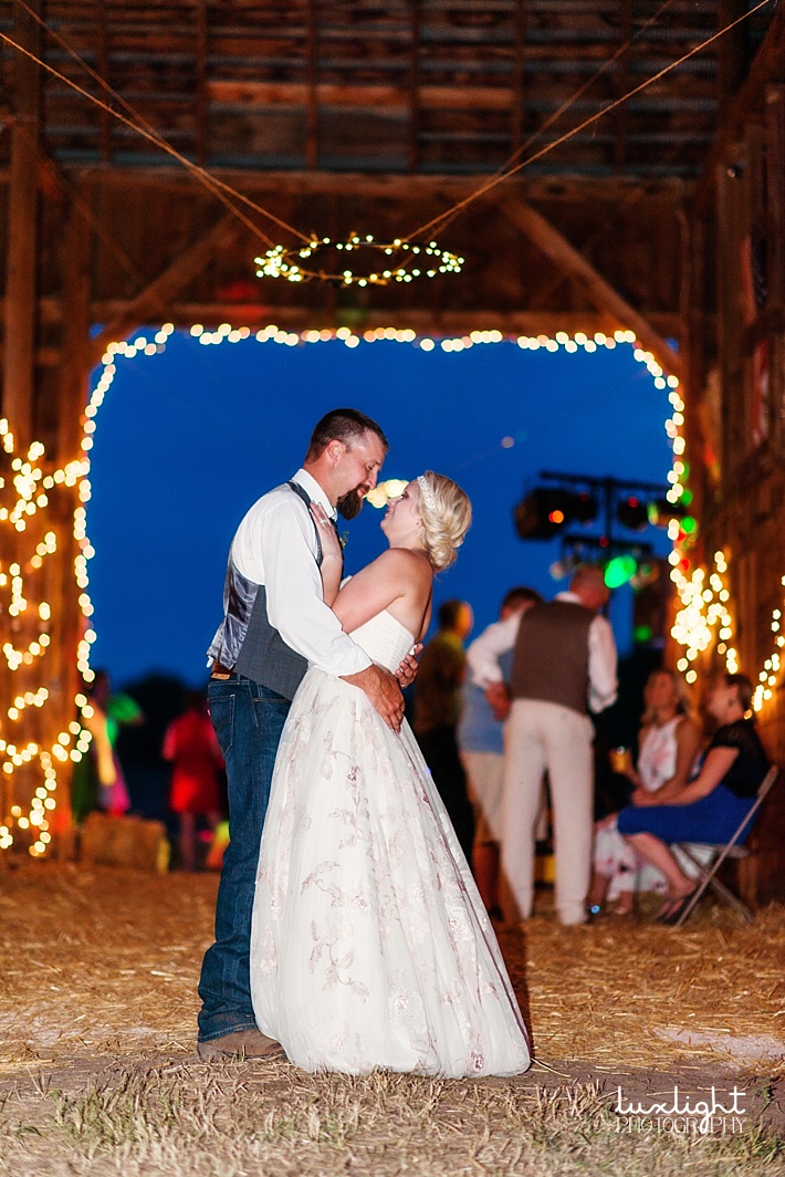 vintage barn wedding reception at night