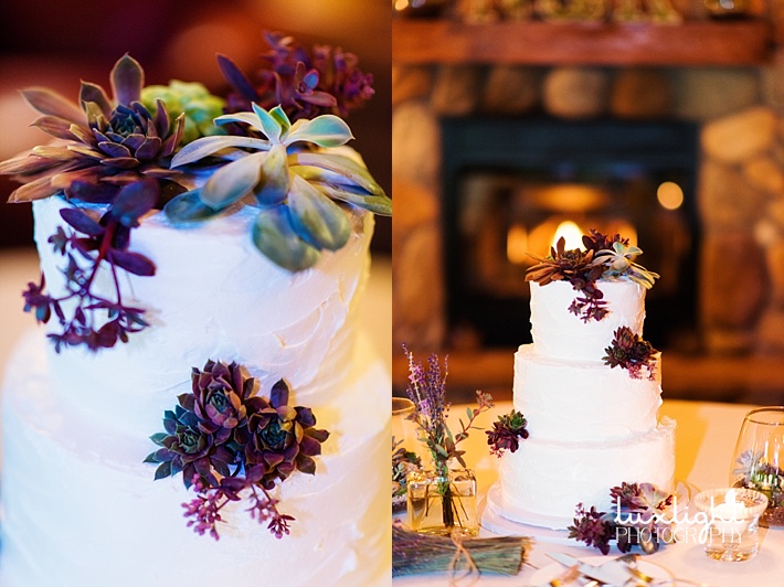 three tiered wedding cake with succulents 