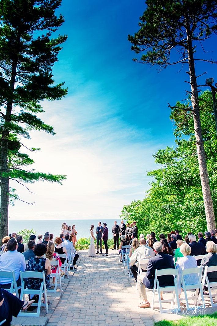 summer wedding overlooking lake michigan
