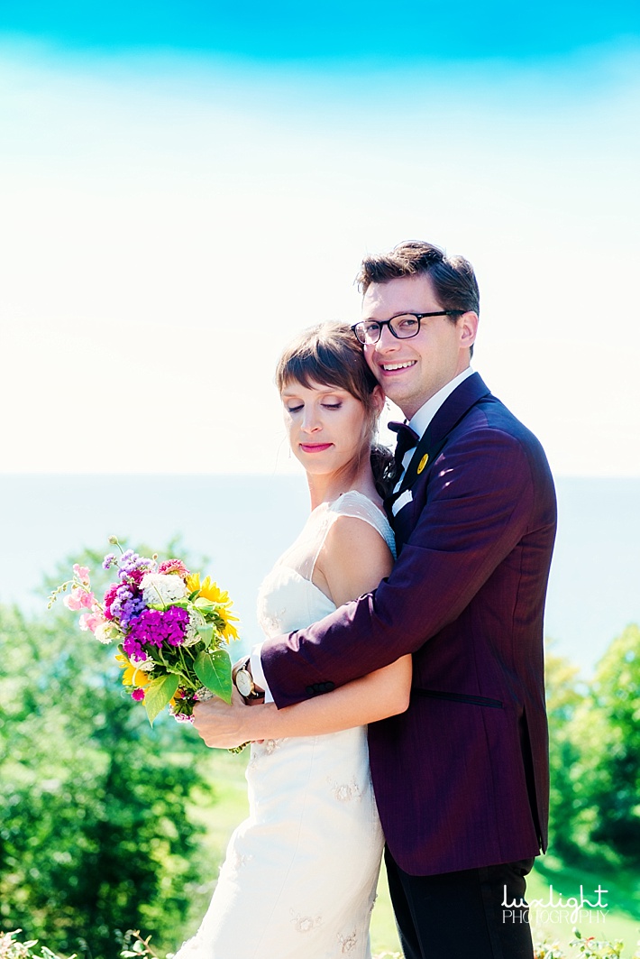 portraits of bride and groom in northern michigan