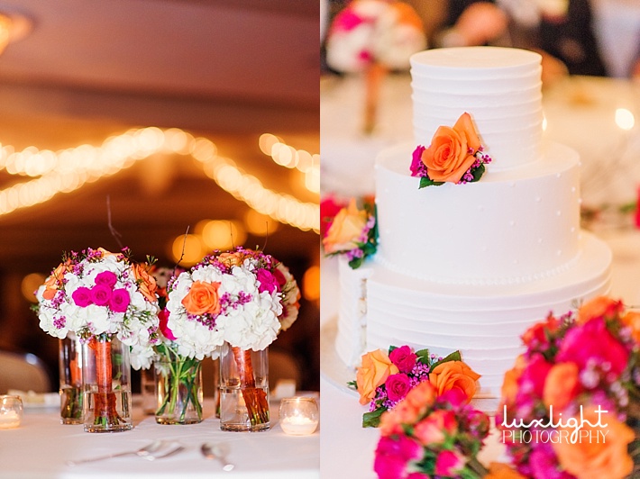 floral arrangements and wedding cake