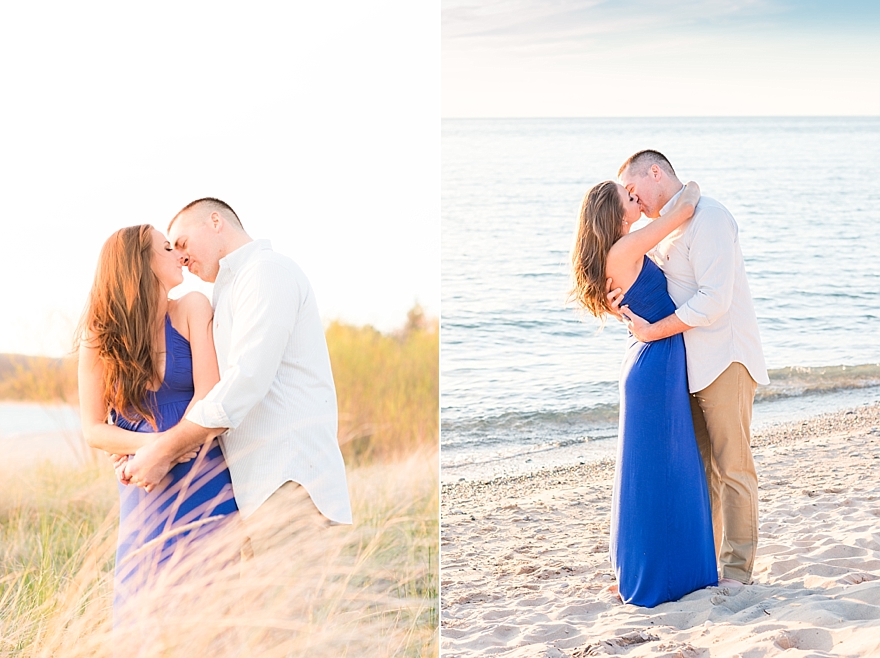 summer engagement portrait pictures on the beach of lake michigan