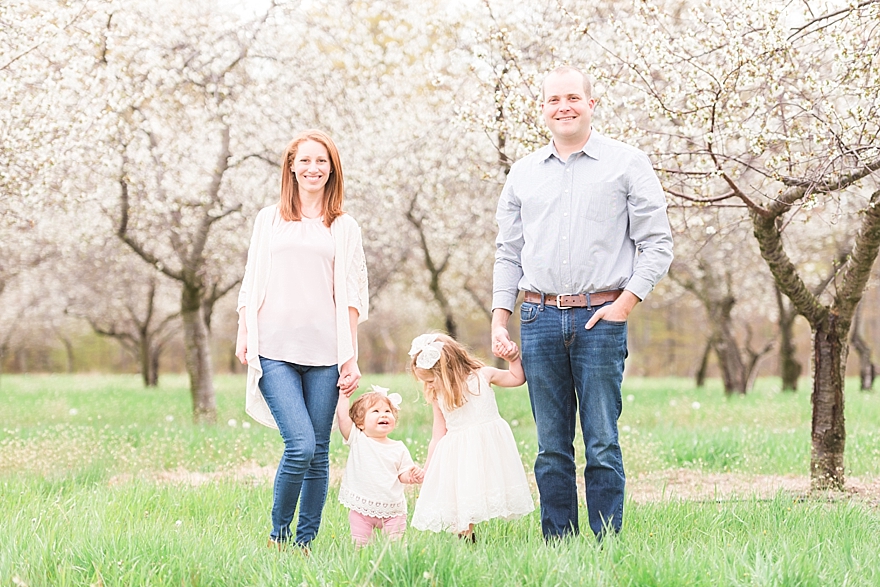 summer family portraits in northern michigan during the cherry blossoms