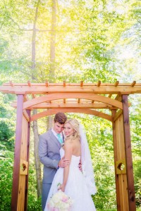 woodland wedding idea with bride and groom