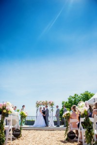 stunning view of mountainside ceremony with blue sky