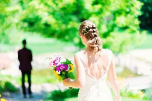 bride with DIY wedding bouquet